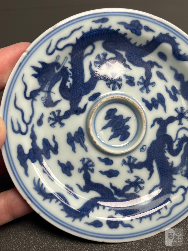 清乾隆  青花云龙纹盏托 - 图8